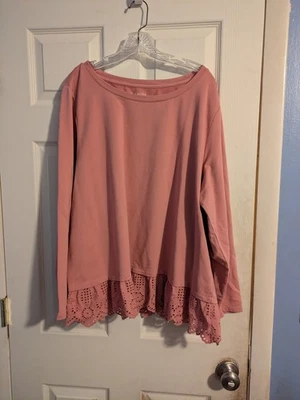 Blusa Talbots Feminina 3x Rosa Manga Longa com Acabamento de Renda Cottage Core - Imagem 1 de 4