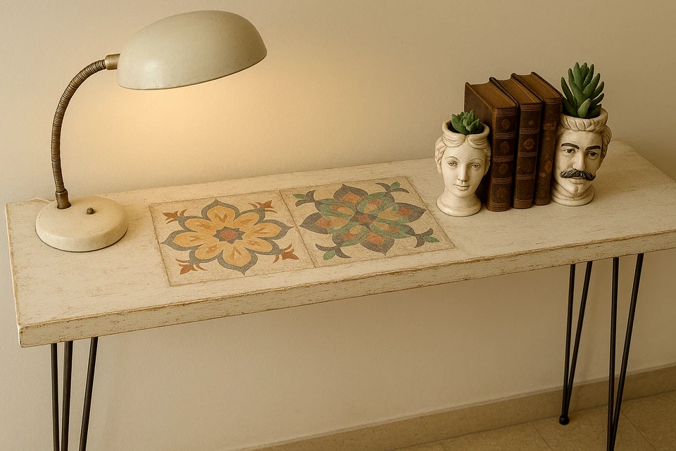 Consolle da Ingresso in Legno Massello e gambe Ferro Tavolino Design Industrial - Immagine 1 di 4