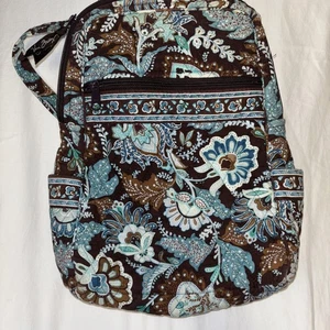 Vera Bradley Backpack Small Sized Brown Turquoise Paisley Floral Quilted Bag - Picture 1 of 12