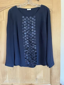 Akris Punto marineblau Seidenmischung Bluse Größe 12 Pailletten Punkte verziert Top - Bild 1 von 7