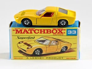 Matchbox Superfast Nr. 33A Lamborghini Miura raro 1. Color AMARILLO excelente en caja "G" - Imagen 1 de 14