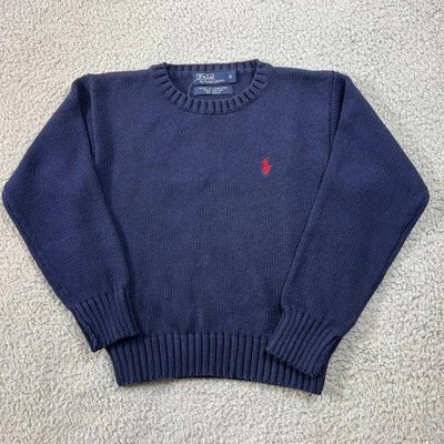 Polo Ralph Lauren Boys Size 6 Navy Cotton Crew Neck Sweater Red Pony Logo NWT - Image 1 of 4
