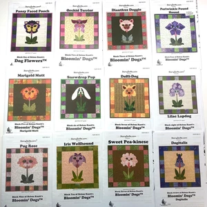 StoryQuilts Hund Blume Quilt Block 18" Quadrate Muster Wohndeko Basteln - Bild 1 von 15