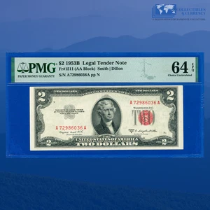 Fr.1511 1953B $2 Two Dollars Legal Tender Note Red Seal, PMG CU 64 EPQ #86036 - Picture 1 of 2