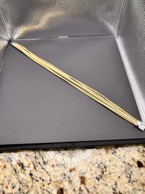 Gold Tone Triple Leather Strand Choker w/Rhinestone Center & Magnetic Clasp-15” - Image 1 of 4