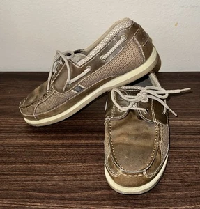 Margaritaville Mens Boat Shoes Harbor Lace Loafer Brown Leather Size 8.5 MG1455A - Picture 1 of 7