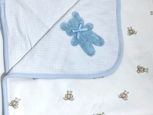 Cartre's Classics Babydecke blau Baumwolle Teddybären Vintage - Bild 1 von 6