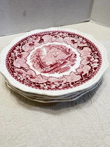 Vintage Mason's Vista Rot Rosa 7 7/8" Salatteller England 4er Set - Bild 1 von 3