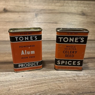 VTG Lot of 2 TONE'S Orange & Black Spice Tins Metal Canisters Empty Alum Celery - Image 1 of 4
