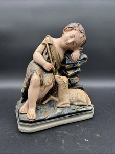 Antikes großes Baby Johannes der Täufer Lamm Kreuz Kreide Statue Skulptur  - Bild 1 von 12