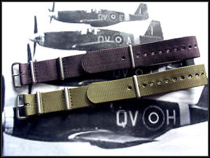 18mm Green NATO G10 nylon Army OD watch band 2 pak RAF Bonded IW SUISSE 20 22 24