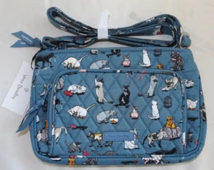 VERA BRADLEY Tracolla RFID Little Hipster Cat's Meow - Nero Bianco Grigio Gatti - Foto 1 di 5