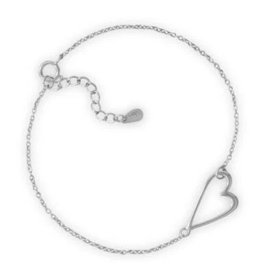 Beautiful Sideways Hollow Heart 14K White Gold Plated Women Girl Bracelet 7"+1" - Image 1 of 2