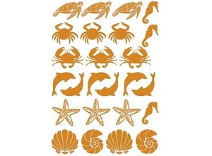 Sea Crab Turtle Dolphin 25 pcs 1 Inch 22k Gold Fused Glass Decals - Picture 1 of 2