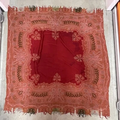 Antique Continental Paisley Wool Shawl - Image 1 of 4