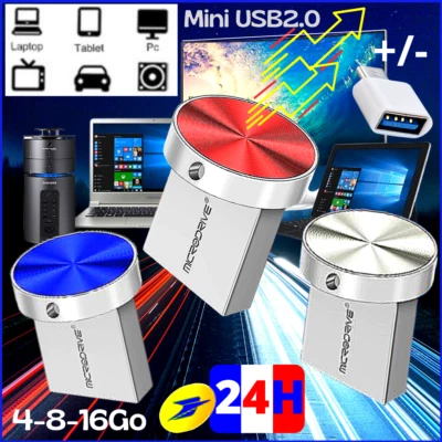 Mini Clé USB2.0 BOUTON LECTEUR flash Drive 4-8-16Go METAL Rouge Bleu Silver - Photo 1/4