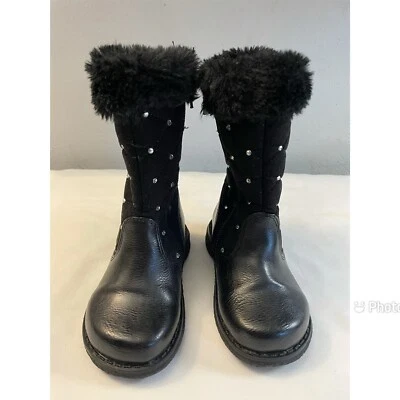 rachel shoes kailie black faux fur toddler girl’s zipper boots size 6 m - Image 1 of 4