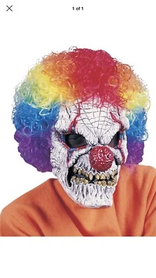 Clown Mask Scary Adult Evil Creepy Halloween Wig Rainbow costume  - Image 1 of 3