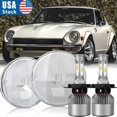 Pair For Datsun 280ZX/240Z/260Z/280Z 7inch Round GLASS LED Headlights Hi/Lo Beam - Image 1 of 4