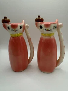 JUEGO DE DECANTADOR DE VINAGRE Y ACEITE DE GATO ROSA CERÁMICA HOMBRE LABIO DE COLECCIÓN - Imagen 1 de 6