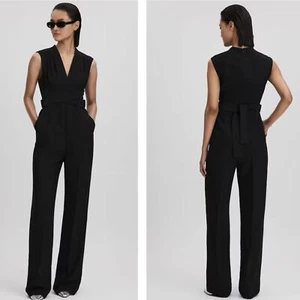 REISS Women’s Size 2 Riyo Belted Wrap Jumpsuit in Black NWT - Picture 1 of 7