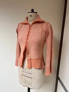 CARDIGAN VINTAGE ANNI 90 BELLO MISTO LANA DI AGNELLO ZIP ARANCIONE ADERENTE TAGLIA S PANNELLI - Foto 1 di 16