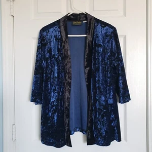Bob Mackie Wearable Art Burnout Velvet Cardigan Size M Black on Blue Goth Witchy - Picture 1 of 12