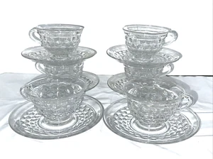 6 ~ Vintage FOSTORIA American Clear Glass Cubist Coffee Tea Cup & Saucer Sets - Picture 1 of 6