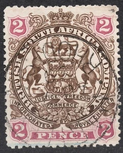 SG43a 1896 2 d British South Africa Company Coat of Arms 1896-1897 , used - Picture 1 of 2