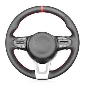 Leather Red Marker Car Steering Wheel Cover for Kia Rio Rio5 K2 Picanto Morning - Picture 1 of 15