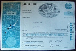 Stock Certificate Jantzen Inc. Less Than 100 Shares Payee SECLEAR & CO 1975 - Picture 1 of 2