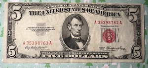 1953 $5 Dollar Bill Federal Reserve Note Circulated - US Paper Money ๐ณ - Picture 1 of 2