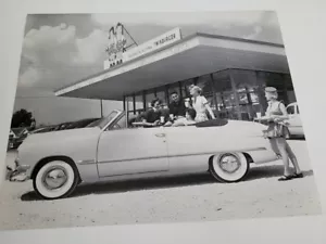 VERY NICE FORD PROMO PHOTO OF A 1950 FORD CUSTOM CONVERTIBLE at the DRIVE-IN - Picture 1 of 4