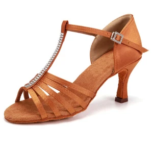 Brand New Women's Ballroom Latin Tango Dance Shoes heeled Salsa Black Brown 227 - Picture 1 of 16