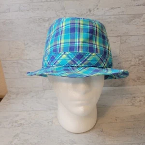 Quiksilver Bucket Hat Youth L/XL Blue Plaid Dinosaurs Y2K Hat Surf Skate - Picture 1 of 12