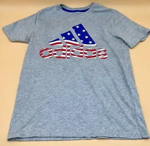 Adidas Youth Boys Gray American Flag Short Sleeve Shirt Tee L 14/16 USA - Picture 1 of 4