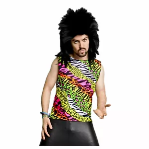 Rad 80's Heavy Metal Glam Rock Multi Color Zebra Spandex Shirt Costume Tank Top - Picture 1 of 3