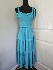 Maxi Vestido Gigio Corbata al Hombro Volantes Verde Azulado Pequeño - Imagen 1 de 4