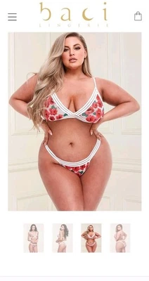 Baci Lingerie Women's Queen Size 14-18 White Floral Bra Set W/open Back Panty - Image 1 of 4