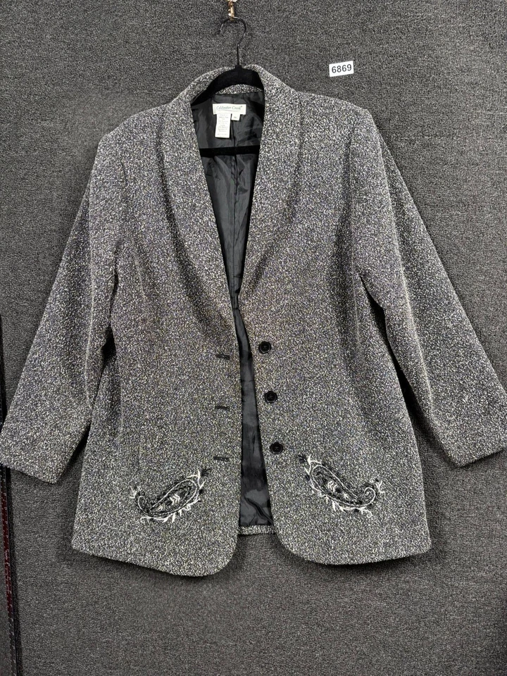 Coldwater Creek Jacket Womens 16 Black White Metallic Paisley Embellished Blazer - Image 1 of 4
