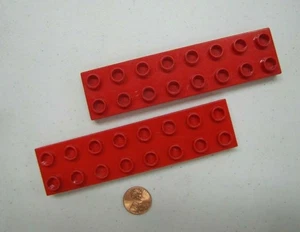 Lego Duplo 2 THIN 2x8 RED BRICKS BLOCKS Building Block House Town Farm - Picture 1 of 3