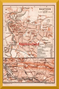 Bautzen +100 Jahre alter Stadt/Umgebungsplan+ Budysin, Seida, Spree, Cunewalde - Bild 1 von 3
