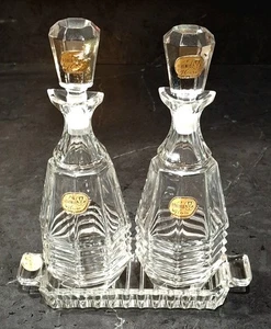 Vintage Böhmisches Kristallglas 8" Öl & Essig Krüge & Tablett Hergestellt in der Tschechoslowakei - Bild 1 von 24