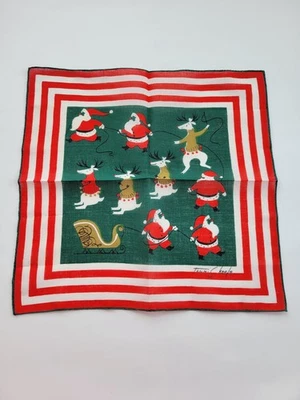 Vintage Ladies Hankie Tammis Keefe Designer Christmas Santa And Reindeer - Image 1 of 4