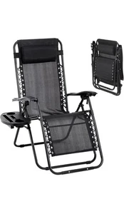 Adjustable Reclining Outdoor Foldable Lounge Chair With Pillow And Cup Holder - Picture 1 of 7