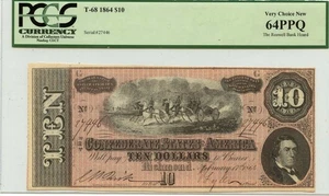 1864 $10 Confederate States of America T-68 CSA PCGS CU64 PPQ - Picture 1 of 2