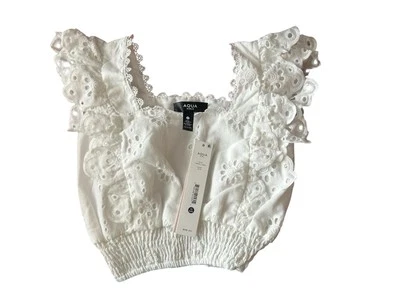 Blusa de ilhós Aqua feminina XS 6/6X verão praia boho delicada viagem renda fofa - Imagem 1 de 4