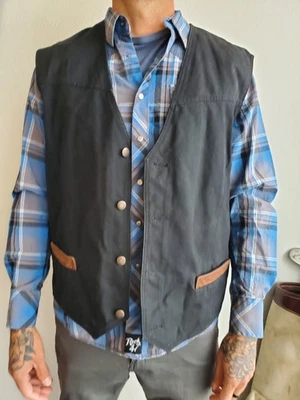 Wrangler 外套牛仔背心男式 XXL 码内衬皮革装饰西部复古 — 第 1/4 张图片