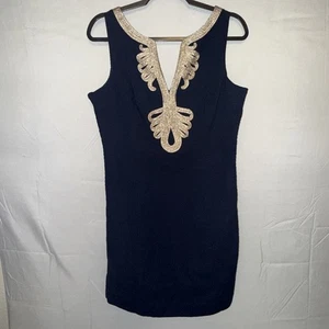 Lilly Pulitzer Largo Etuikleid True Navy Blau Bestickt Gold Gr. 12 - Bild 1 von 5