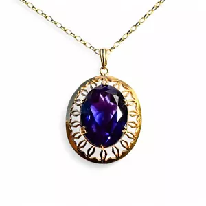 Vintage Halskette mit Anhänger 9 kt Gold und 23 kt Farbwechsel Saphir, 1970 - Bild 1 von 23